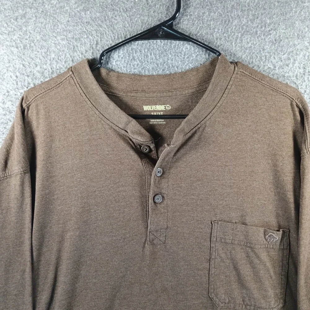 Wolverine Boots & Gear Henley Shirt Mens 3XL Brown hort Sleeve Pocket Buttons‎